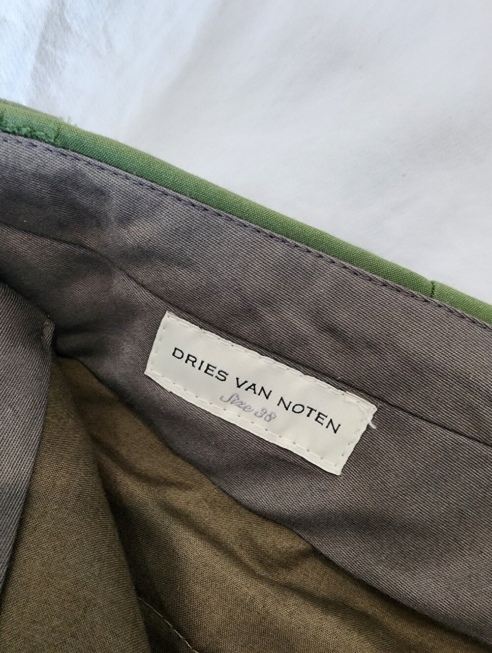 Dries Van Noten Olive Green Striped Cotton Straight-Leg Pants EU 38 - Picture 8 of 15